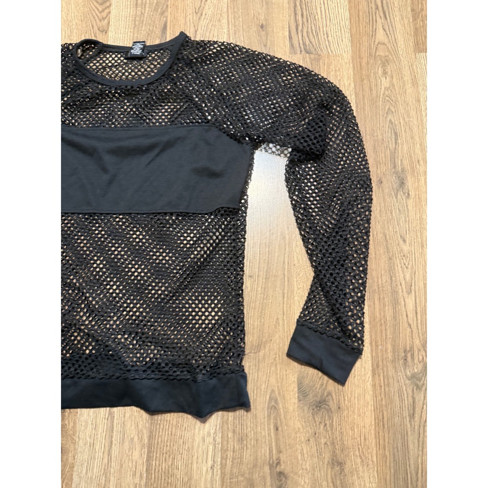 rue21 Mesh Top Womens Small Black Long Sleeve Net Overlay Goth Punk - Picture 4 of 9